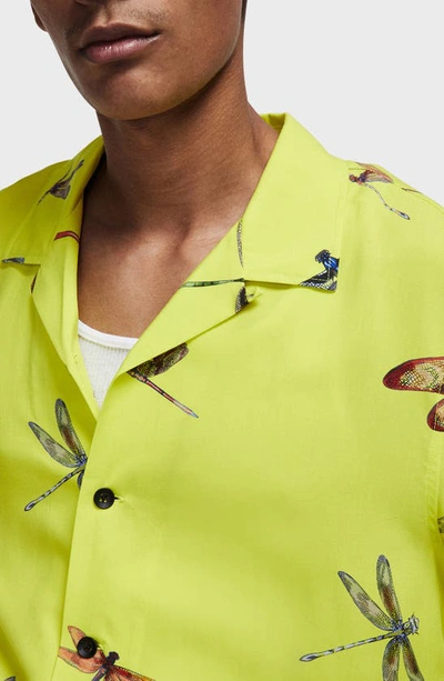Shop Rag & Bone Avery Print Short Sleeve Button-up Camp Shirt In Bright Green Dragonfly