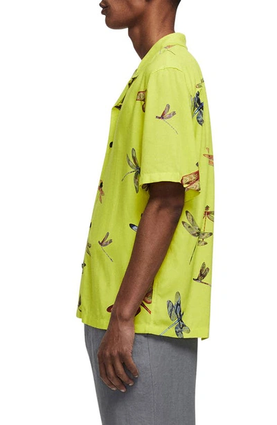 Shop Rag & Bone Avery Print Short Sleeve Button-up Camp Shirt In Bright Green Dragonfly