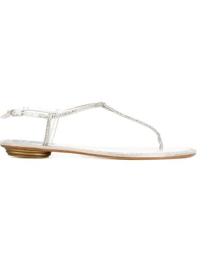 Shop René Caovilla Embellished T-bar Sandals In Metallic