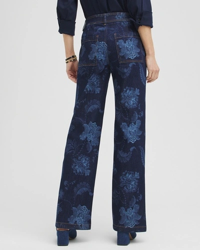 Shop Chico's Floral Laser Print Trouser Jeans In Dark Wash Denim Size 16p/18p |