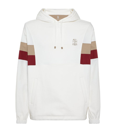 Shop Brunello Cucinelli Techno Cotton Nylon-sleeve Hoodie In White