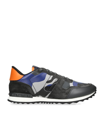 Shop Valentino Leather Camouflage Sneakers In Blue