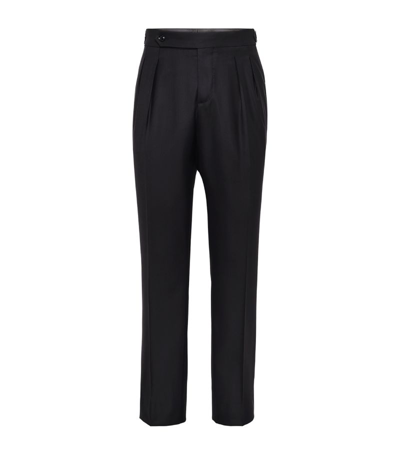 Shop Brunello Cucinelli Wool-silk Blend Tuxedo Trousers In Black