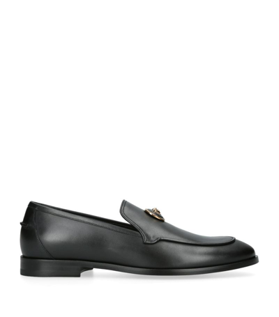 Shop Versace Leather Medusa Loafers In Black