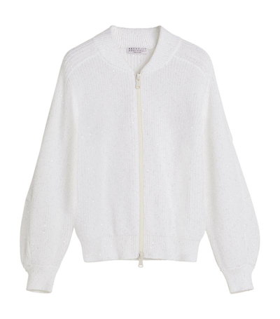 Shop Brunello Cucinelli Cashmere Zip-up Cardigan (4-12+ Years) In White