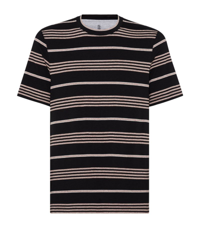 Shop Brunello Cucinelli Cotton Striped T-shirt In Black