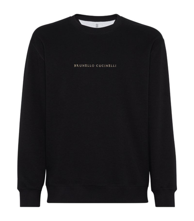 Shop Brunello Cucinelli French Terry Logo Sweatshirt In Black