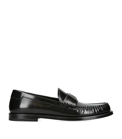 Shop Dolce & Gabbana Leather Dg Loafers In Black