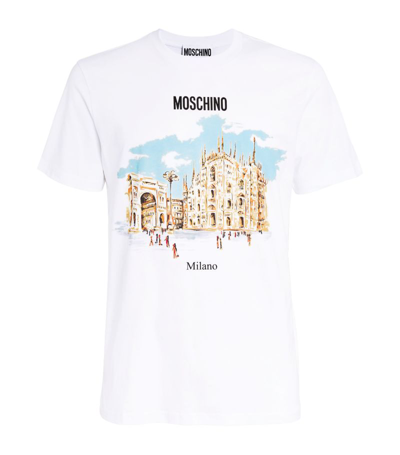 Shop Moschino Cotton Graphic Print T-shirt In White