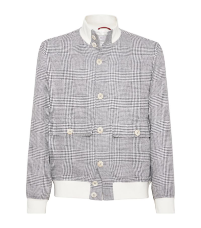 Shop Brunello Cucinelli Prince Of Wales Check Jacket In Grey