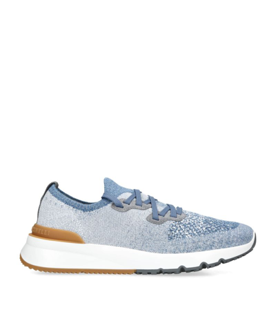 Shop Brunello Cucinelli Knitted Sneakers In Blue