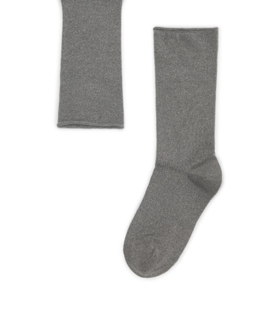 Shop Brunello Cucinelli Silk-cashmere Glitter Socks In Grey