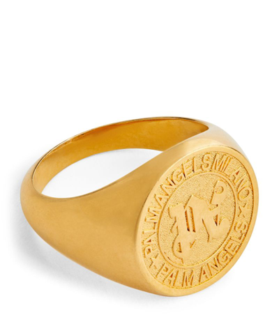 Shop Palm Angels Monogram Signet Ring In Gold