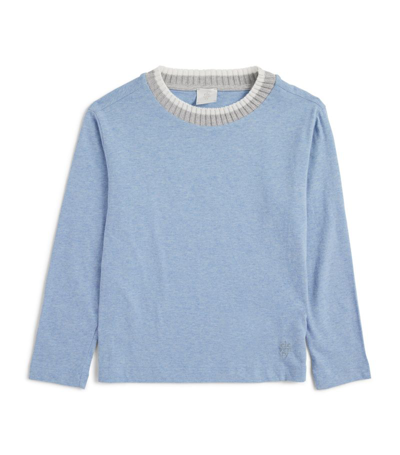 Shop Eleventy Cotton Ribbed-collar Sweatshirt (4-14 Years) In Blue