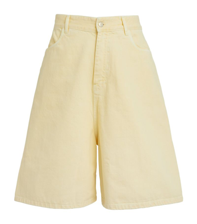 Shop Studio Nicholson Garment-dyed Wide-leg Shorts In Yellow