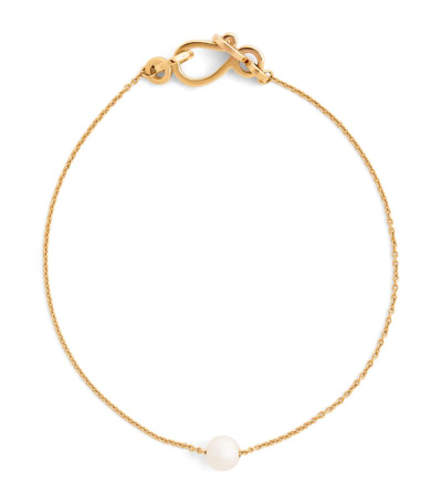 Shop Sophie Bille Brahe Yellow Gold And Pearl Stella Bracelet
