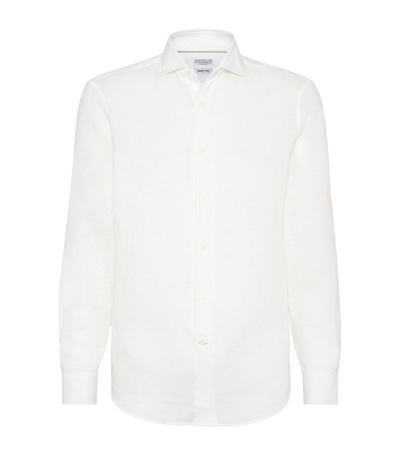 Shop Brunello Cucinelli Linen Long-sleeve Shirt In White