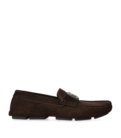 Shop Dolce & Gabbana Suede Dg Driving Shoes In Brown