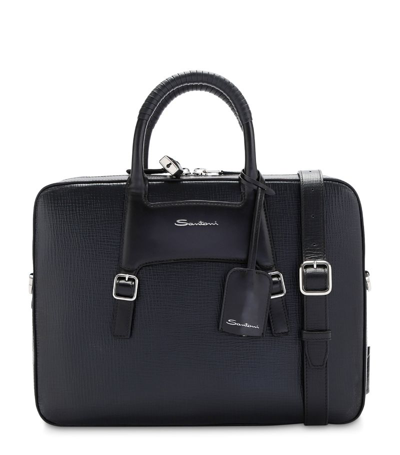 Shop Santoni Leather Briefcase In Black