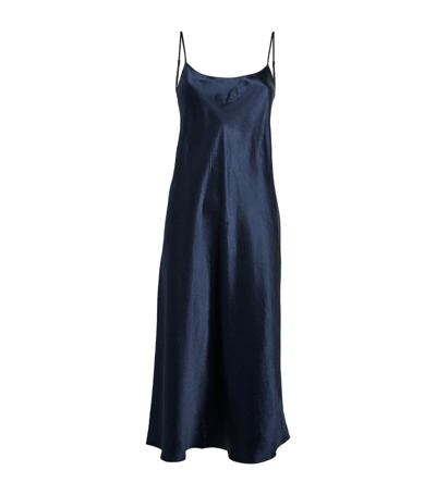 Shop Vince Satin Slip Midi Dress In Blue