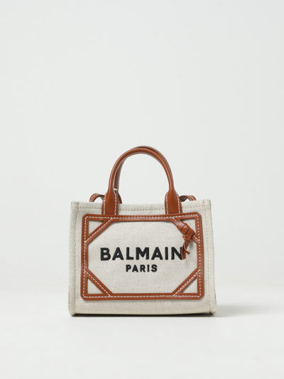 Shop Balmain B-army Bag In Canvas And Leather In Beige