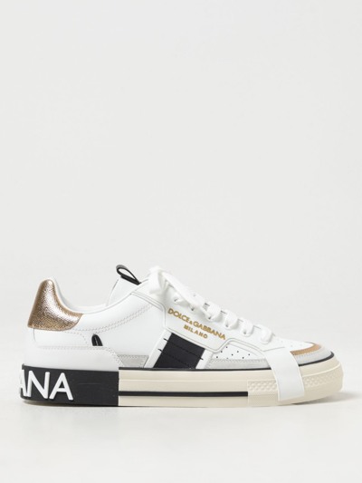 Dolce & Gabbana Custom Leather Sneakers With Metallic Inserts In Multi