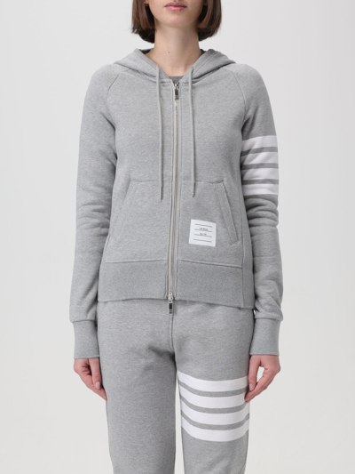 Thom Browne Fitted Grey Zip-up Hoodie With Signature Stripes Detail In Grey