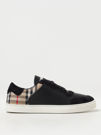 Burberry Men Black Leather And Fabric Sneakers