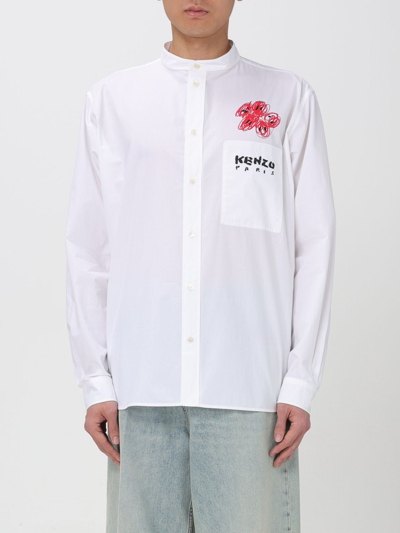 Kenzo Illustration Print Band Collar Shirt In White