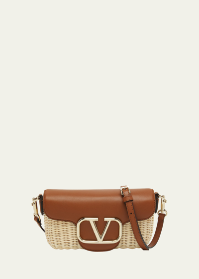Shop Valentino Loco Vlogo Flap Straw Shoulder Bag In 43s Naturale Sell