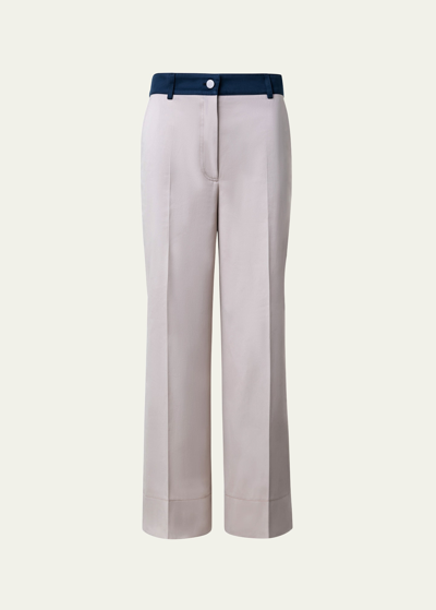 Shop Akris Punto Chiara Cotton Gabardine Pants With Color Block Waist In Beige-navy-orange