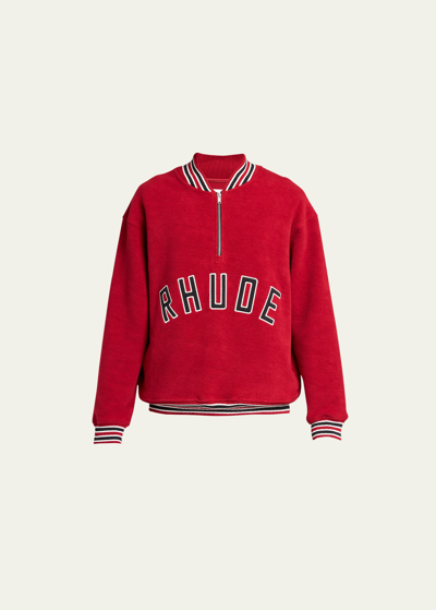 Shop Rhude Men's Quarter-zip Varsity Sweater In Vintage Red