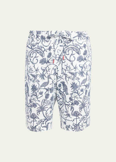 Shop Kiton Men's Linen Floral-print Drawstring Shorts In Wht