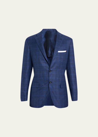 Shop Kiton Men's Cashmere Check Sport Coat In Blu