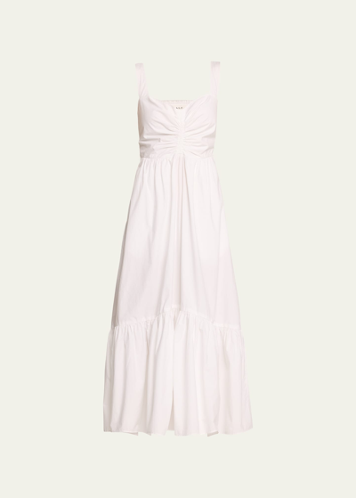 Shop A.l.c Lilah Ii Ruched Cotton A-line Midi Dress In White