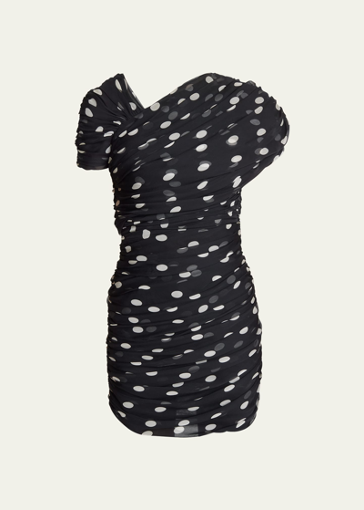 Shop Saint Laurent Draped Polka-dot Mini Dress In Bone