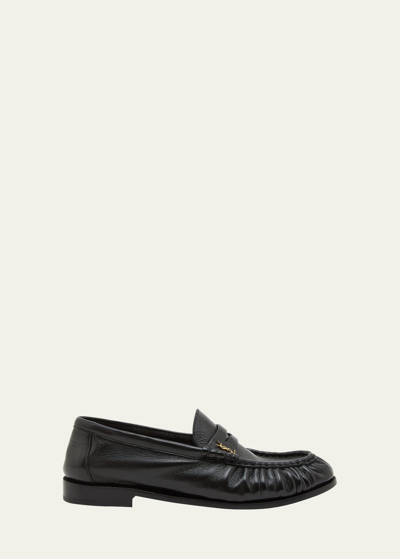 Shop Saint Laurent Le Leather Ysl Penny Loafers In Nero