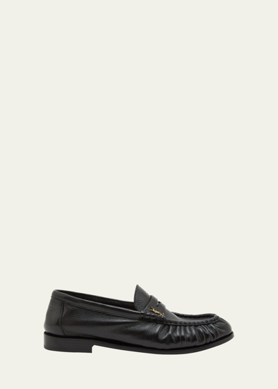 Saint Laurent Soft Loafers With Cassandre Decoration And Hand-stitched Moc Toe Shoes In Nero