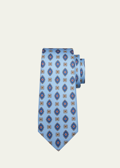 Shop Kiton Men's Silk Geometric-print Tie In Blu