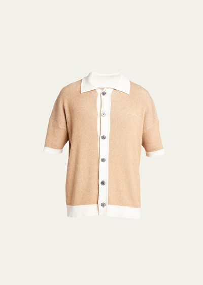 Shop Rhude Men's Knit Button-down Shirt With Contrast Trim In Brick/cream