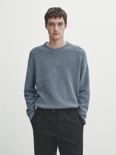 Massimo Dutti Strickpullover Aus Baumwollmischgewebe Mit Rundausschnitt In Hellblau