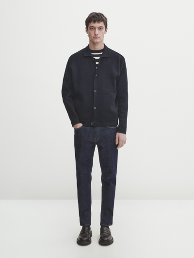 Massimo Dutti Buttoned Knit Cardigan With Pockets In Marineblau
