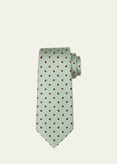 Shop Kiton Men's Silk Polka Dot-print Tie In Lt Grn Mult