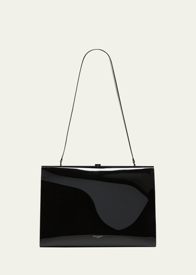 Shop Saint Laurent Le Anne Marie Large Vinyl Shoulder Bag In Black