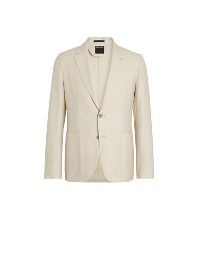 Shop Zegna Off White Cashmere Silk And Linen Jacket