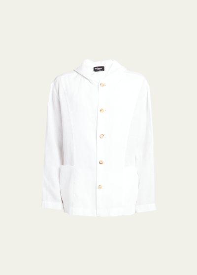 Shop Kiton Men's Linen Hooded Shirt Jacket In Wht