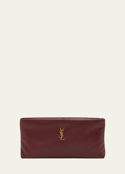 Shop Saint Laurent Calypso Ziptop Ysl Clutch Bag In Smooth Padded Leather In Rogue Merlot