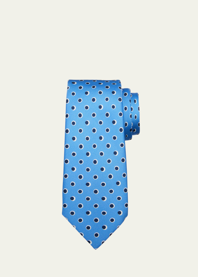 Shop Kiton Men's Silk Polka Dot-print Tie In Lt Blu Mult