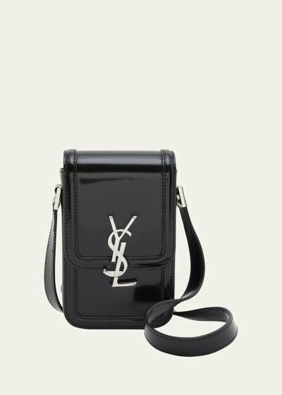 Shop Saint Laurent Men's Solferino Mini Leather Crossbody Bag In Nero