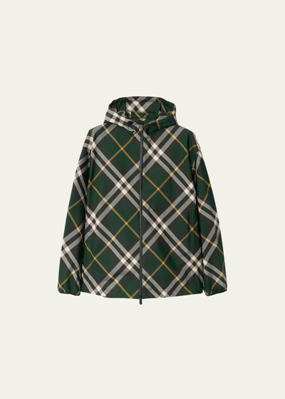 Shop Burberry Men's Argyle Check Anorak In Ivy Ip Check